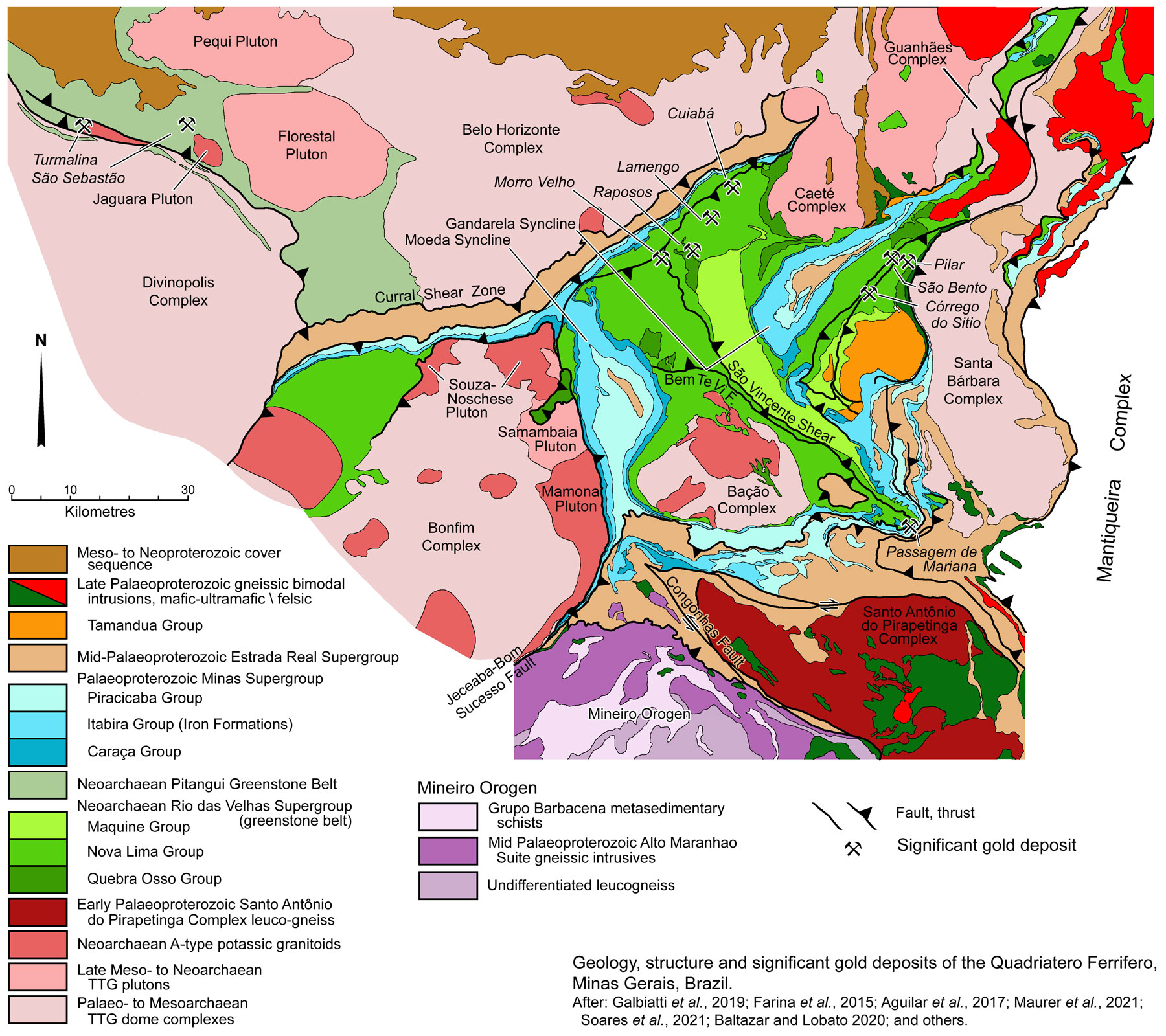 Geologyl and gold deposits of the Quadrilatero Ferrifero